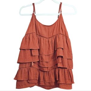 Who What Wear Flowy Tiered Boho Ruffle Rust Colored Tank Top Subtle Sheen Small